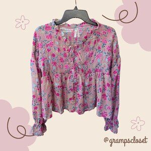 True Destiny Babydoll Junior's Floral Blouse